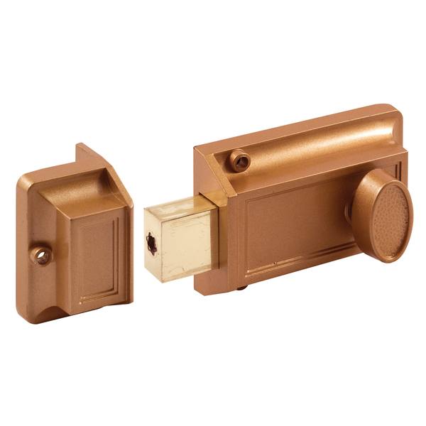 Prime-Line Single Cylinder Rim Deadlatch, Diecast, Brass Single Pack U 9956